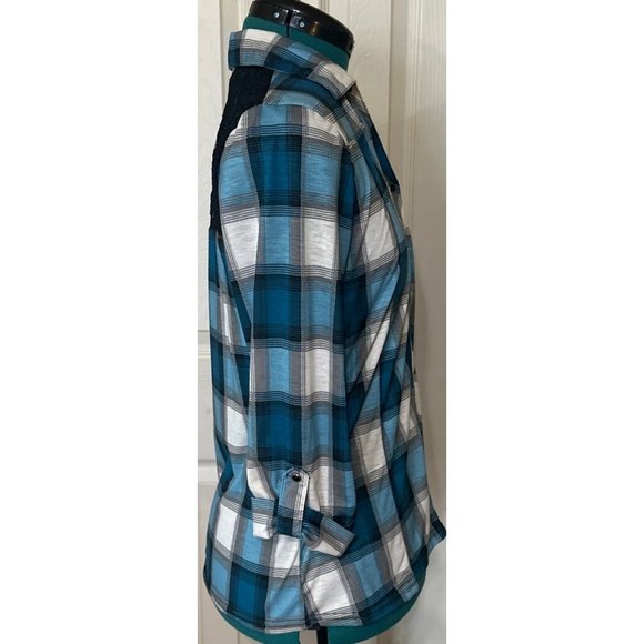 Women Bongo Brand Blouse Blue Plaid w/Lacey Back Polyester Blend Junior Size M - Picture 16 of 16